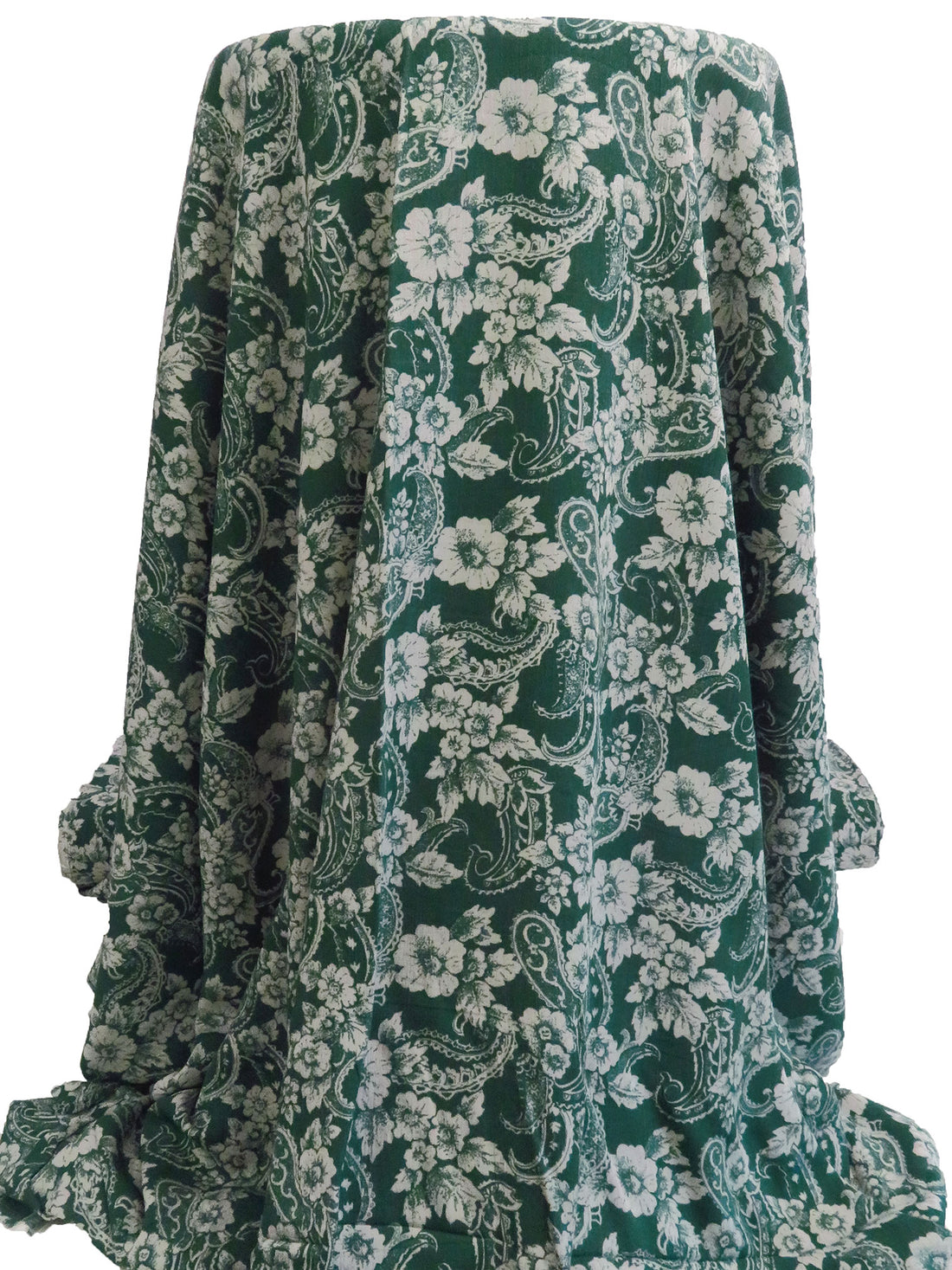 Phthalo/Timberwolf 100% Rayon Floral & Paisley Print Crinkle Challis - Robert Kaufman - 50W