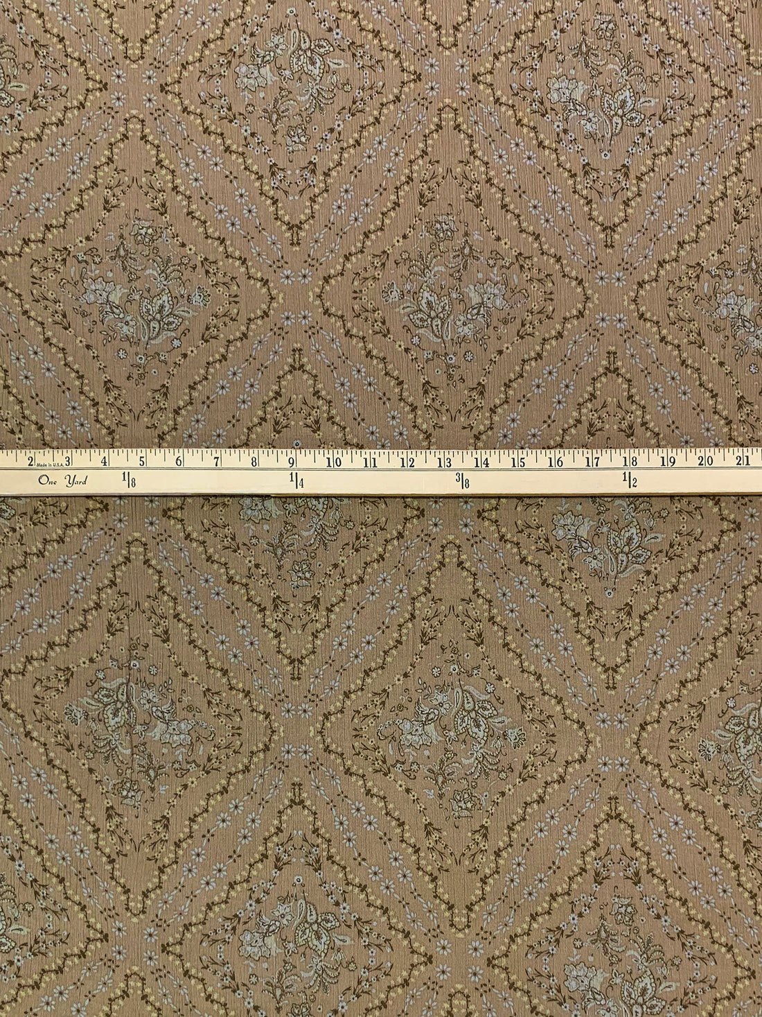 Taupe/Dark Sandstone 100% Rayon Floral Diamond Print Crinkle Challis - Robert Kaufman - 52W