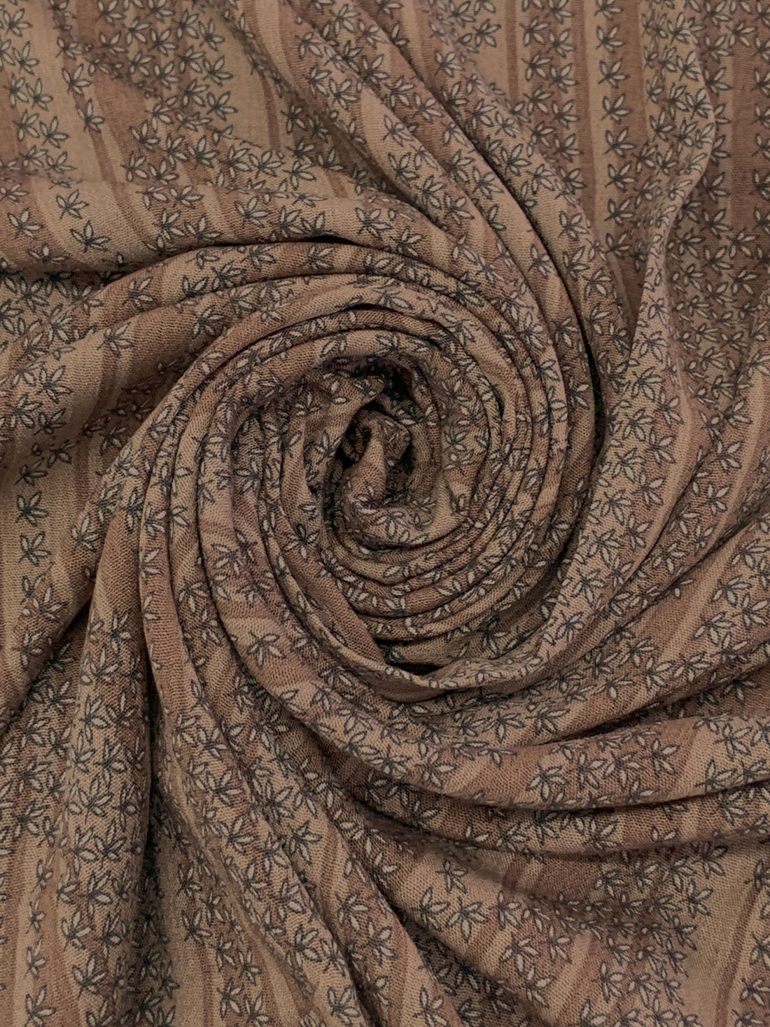 Ash Brown/Brushwood 100% Rayon Vertical Floral Stripe Print Crinkle Challis - Robert Kaufman - 52W
