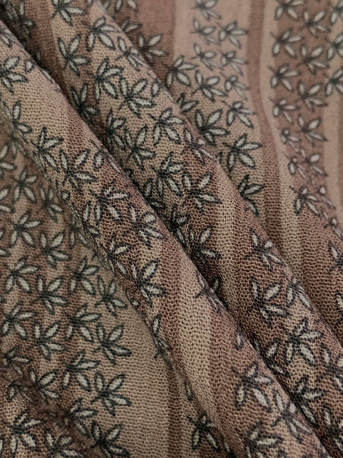 Ash Brown/Brushwood 100% Rayon Vertical Floral Stripe Print Crinkle Challis - Robert Kaufman - 52W