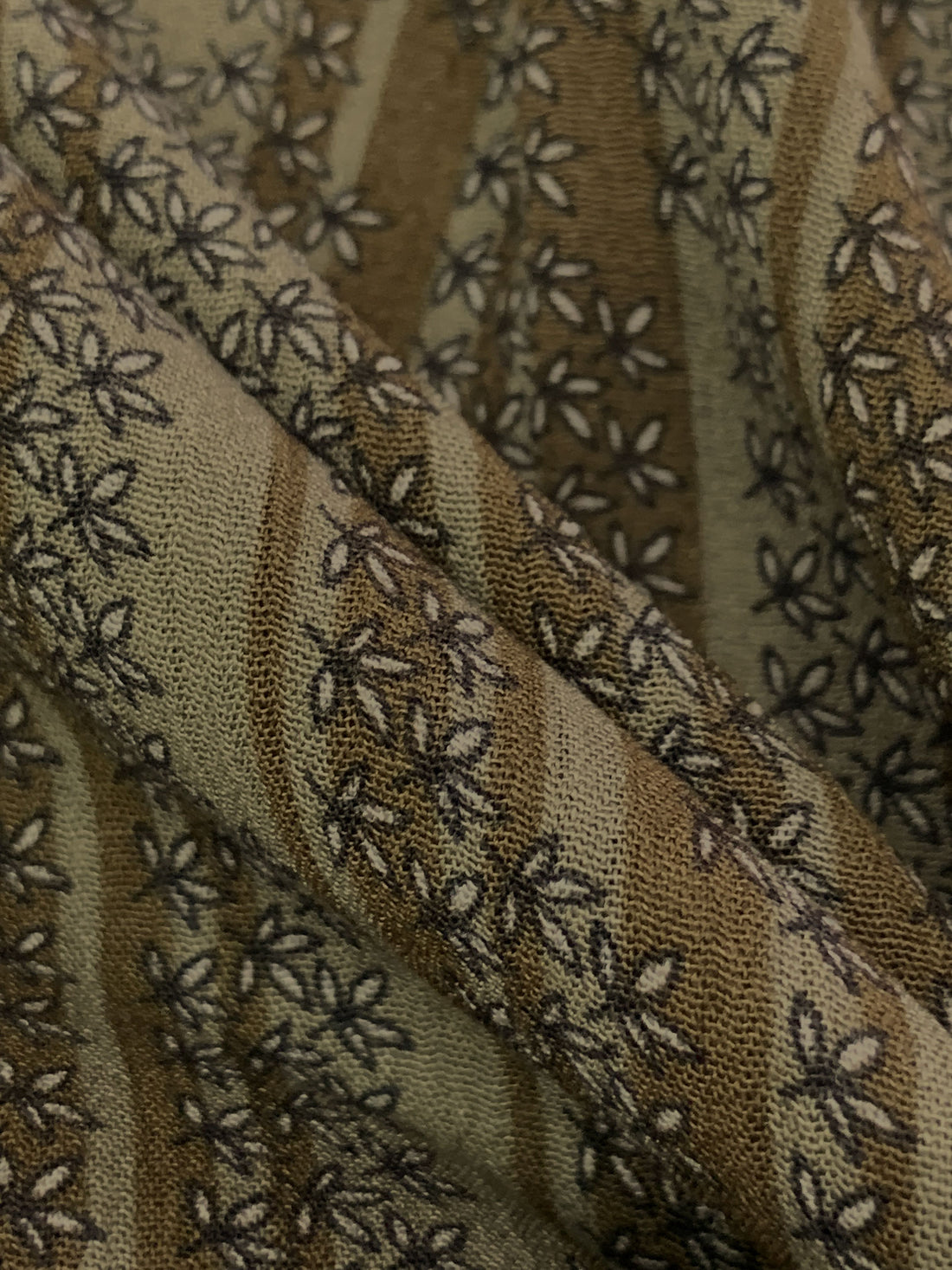 Olive Bark/Rusty Celadon 100% Rayon Vertical Floral Stripe Print Crinkle Challis - Robert Kaufman - 50W