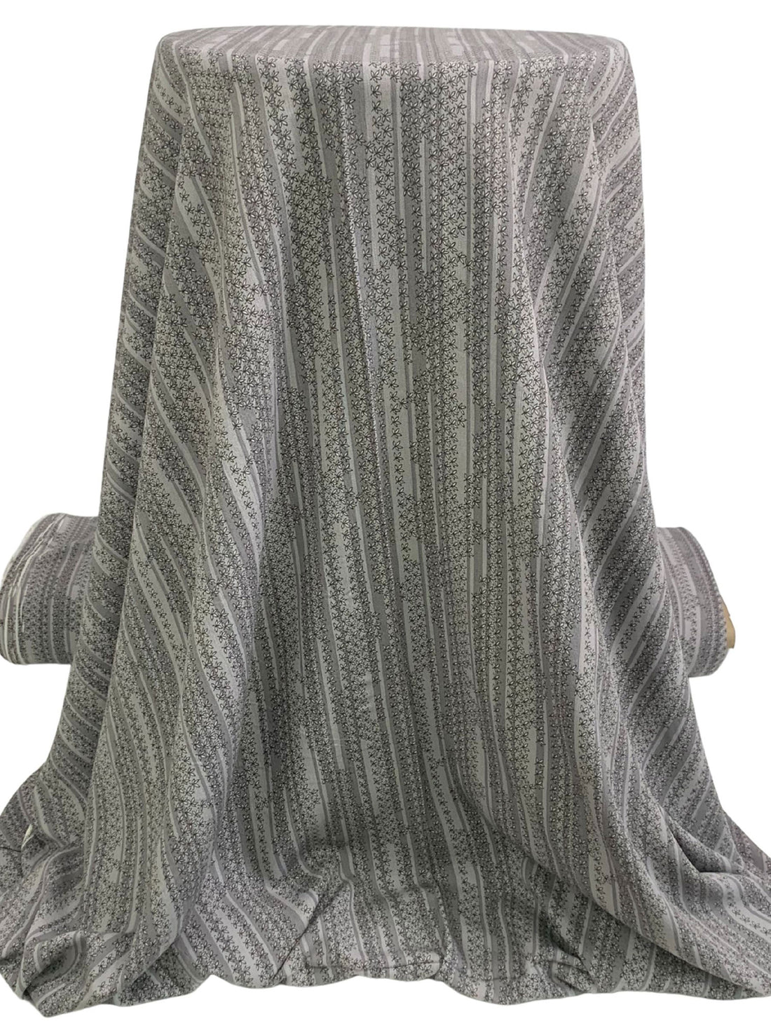 Titanium/Light Gray 100% Rayon Vertical Floral Stripe Print Crinkle Challis - Robert Kaufman - 50W