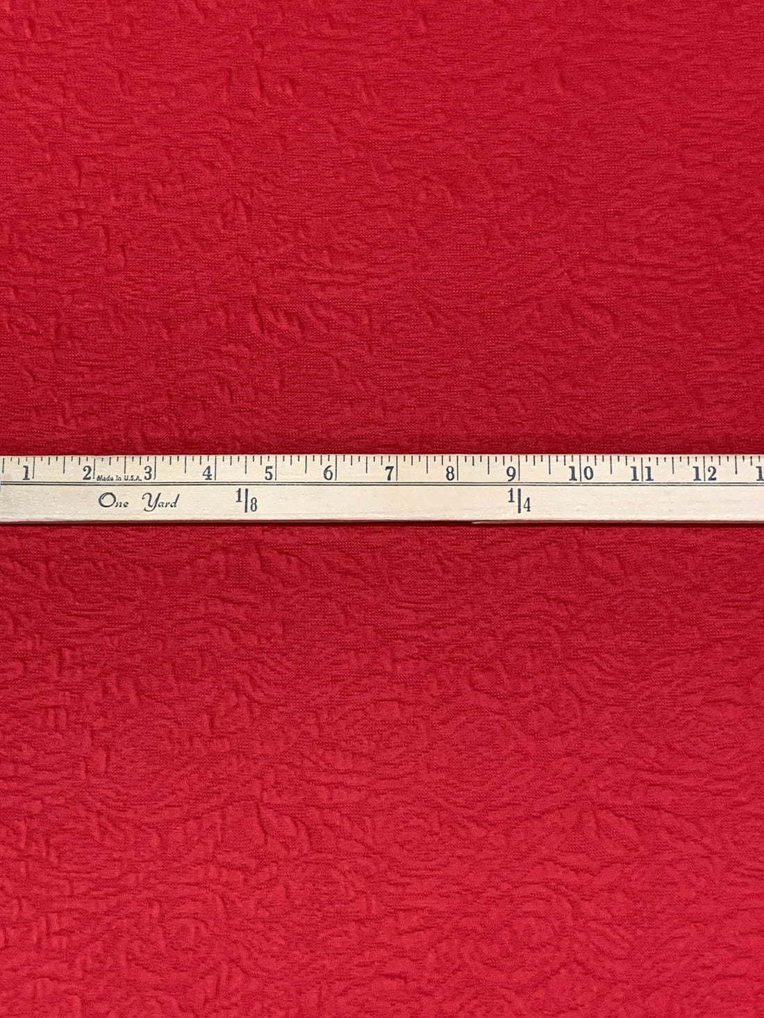 Vivid Auburn Red Polyester/Lycra Textured Floral Weave Jacquard Double Knit 61W