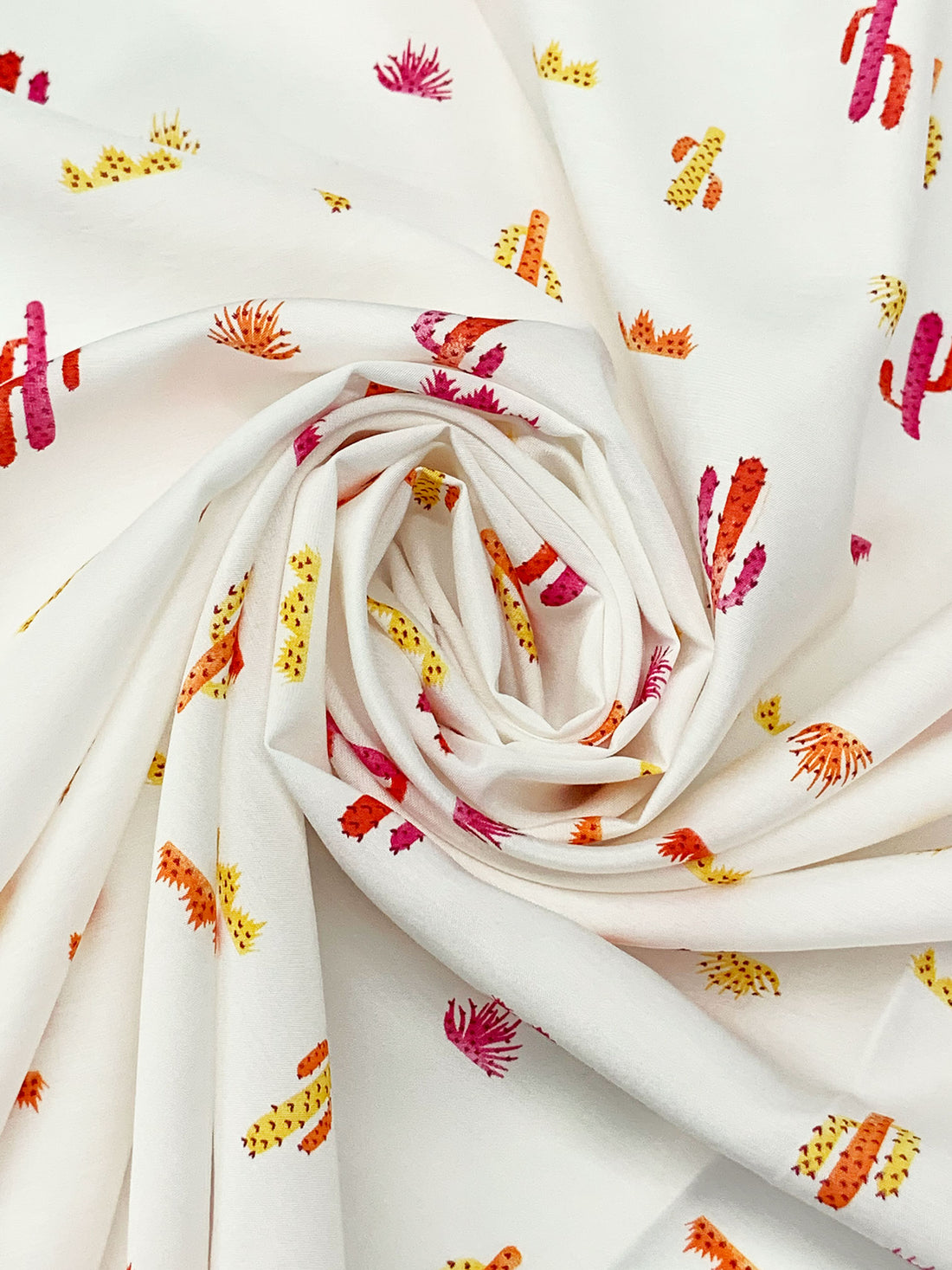 Eggshell/Vermilion/Straw/Multi Rayon/Nylon Cactus Print Voile 57W