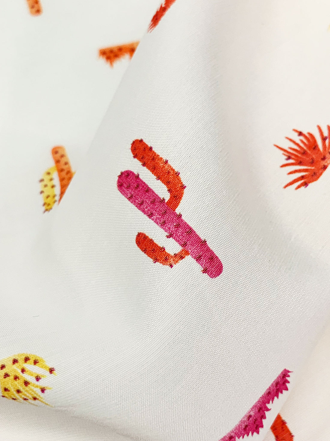 Eggshell/Vermilion/Straw/Multi Rayon/Nylon Cactus Print Voile 57W