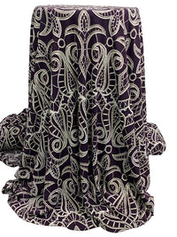 Dark Purple/Brown/Off-White Polyester/Lycra Abstract Lace-Look Puff Print ITY Knit 58W