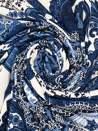 Lapis Blue/White/Midnight Navy Polyester/Lycra Ornate Butterfly Multi Print ITY Knit 58W