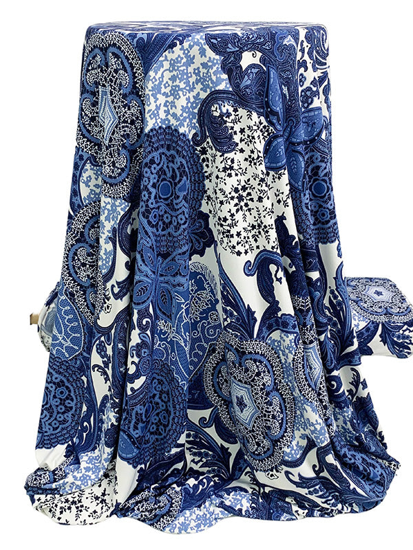 Lapis Blue/White/Midnight Navy Polyester/Lycra Ornate Butterfly Multi Print ITY Knit 58W