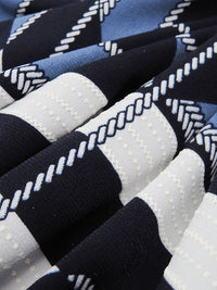 Navy/Harbor Blue/White Polyester/Lycra Double Border Large Geometric Framework Puff Print ITY Knit 56W