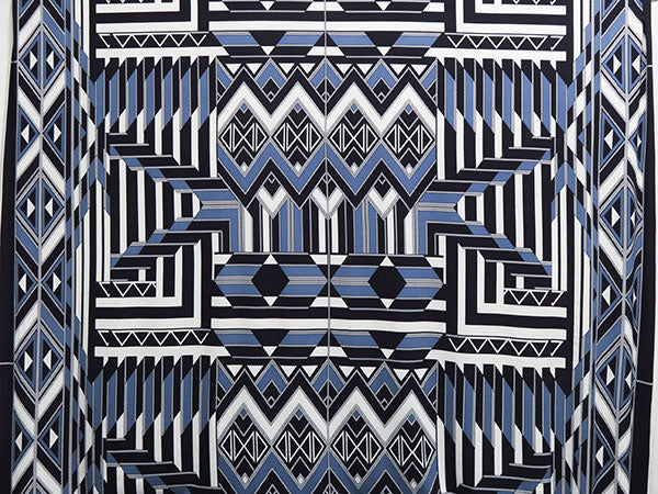 Navy/Harbor Blue/White Polyester/Lycra Double Border Large Geometric Framework Puff Print ITY Knit 56W