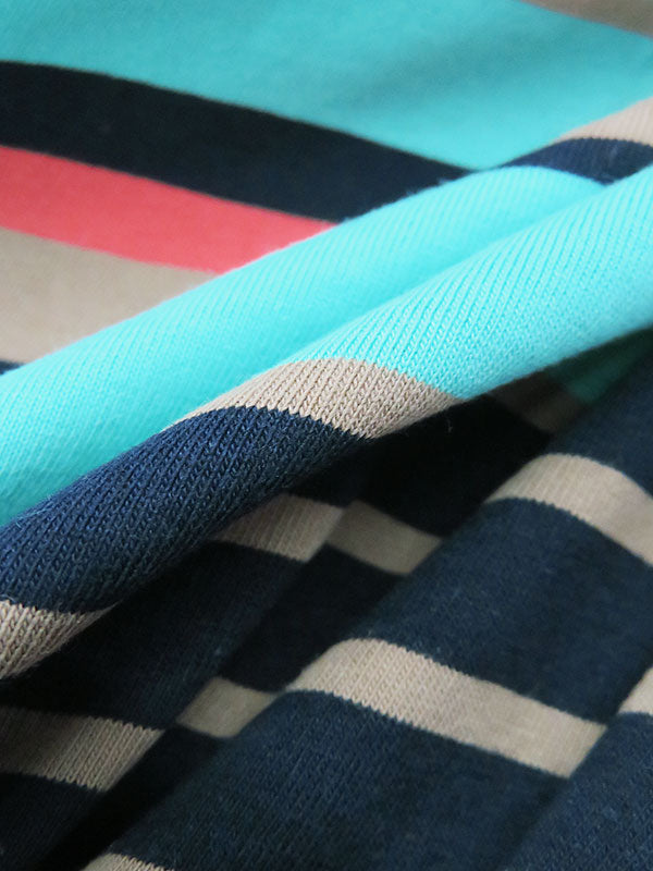 Navy/Bright Turquoise/Taupe Brown/Bright Flamingo 100% Polyester Diagonal Multi Stripe Jersey Knit 58W