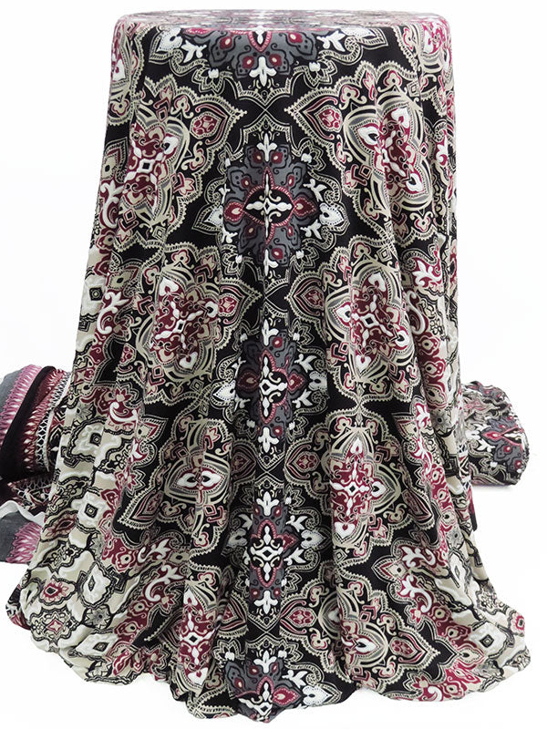 Sangria/Stone Taupe/Black/Multi Polyester/Lycra Double Border Ornate Floral Puff Print FTY Knit 54W