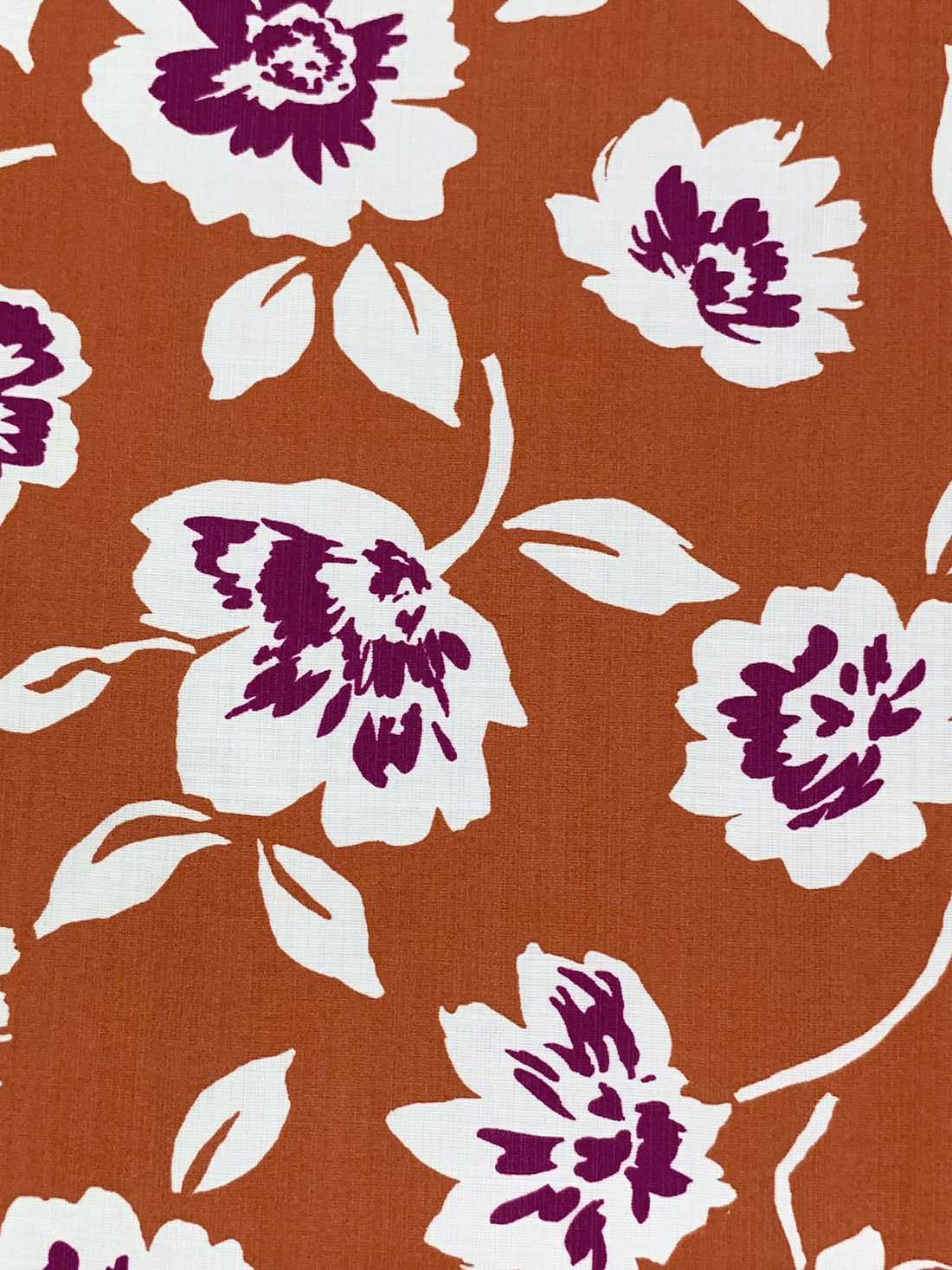 Brown Birch/White/Boysenberry Rayon/Nylon Floral Print Slubbed-Look Shirting 56W