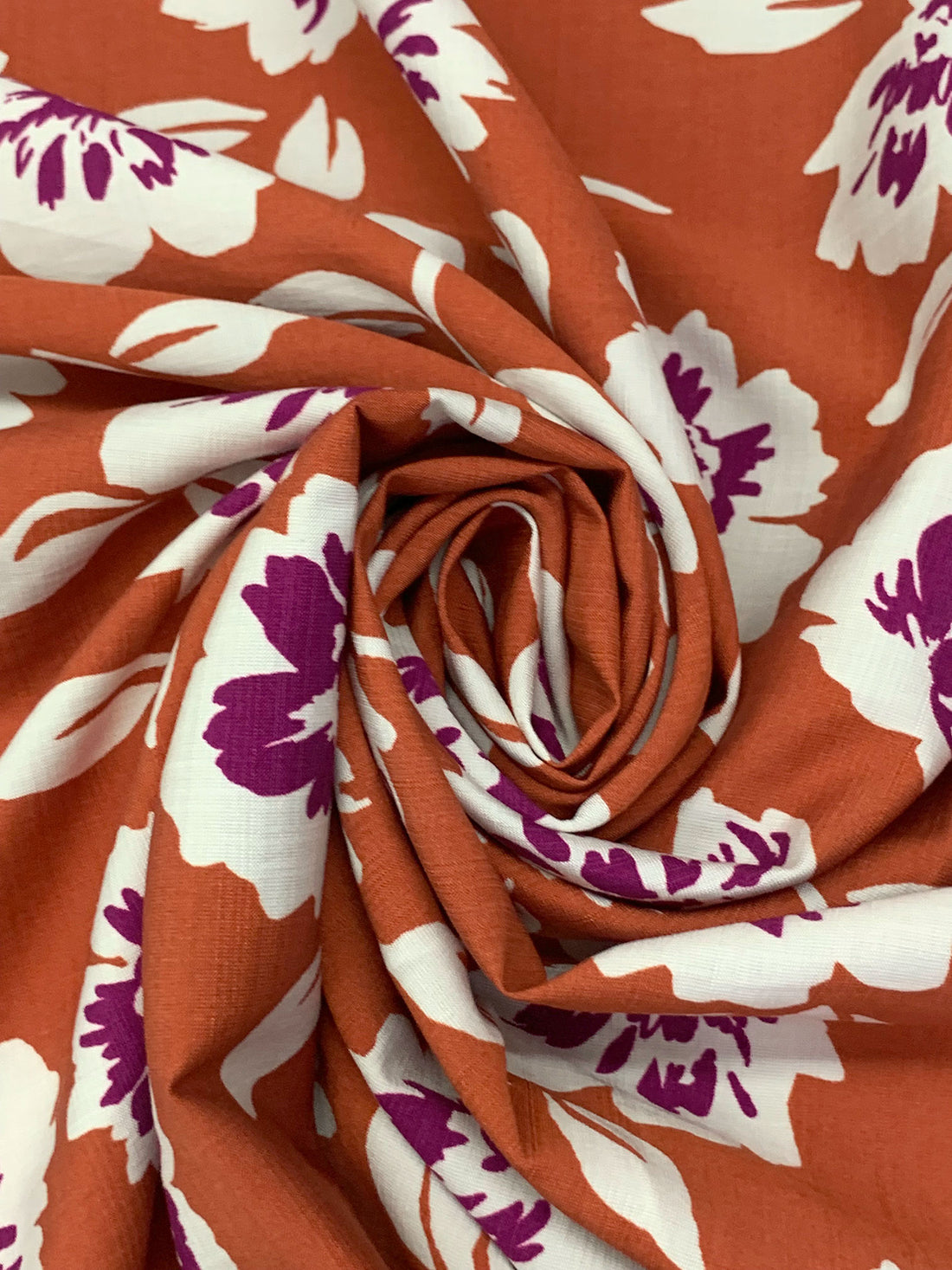 Brown Birch/White/Boysenberry Rayon/Nylon Floral Print Slubbed-Look Shirting 56W