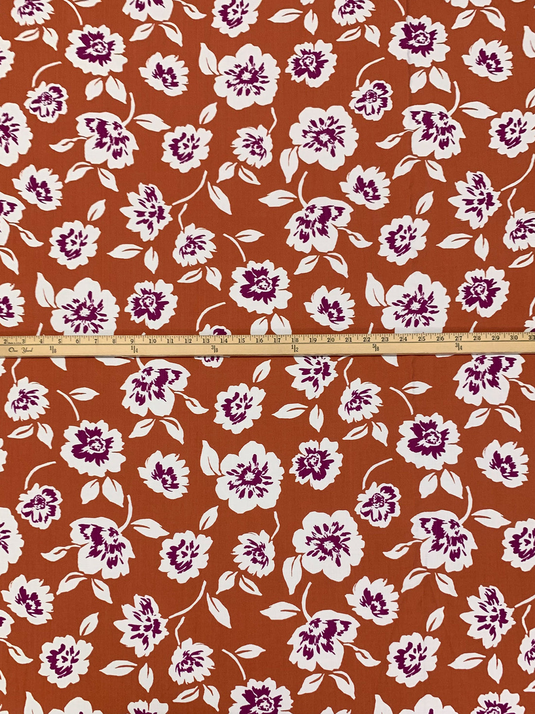 Brown Birch/White/Boysenberry Rayon/Nylon Floral Print Slubbed-Look Shirting 56W