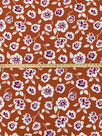 Brown Birch/White/Boysenberry Rayon/Nylon Floral Print Slubbed-Look Shirting 56W