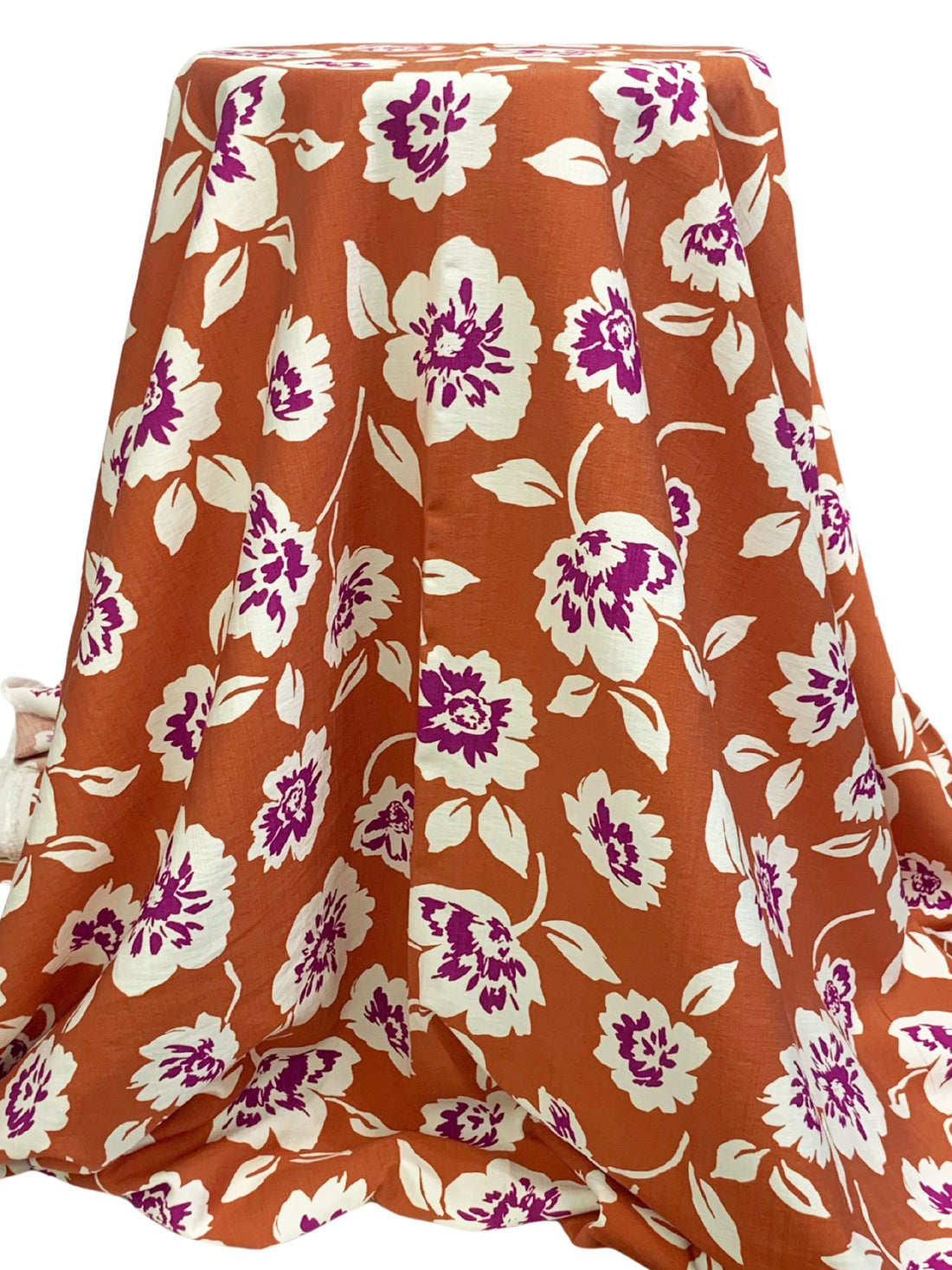 Brown Birch/White/Boysenberry Rayon/Nylon Floral Print Slubbed-Look Shirting 56W