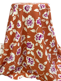 Brown Birch/White/Boysenberry Rayon/Nylon Floral Print Slubbed-Look Shirting 56W