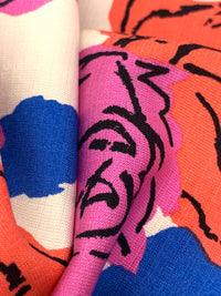 Antique Off-White/Wild Orchid/Sunset Orange Rayon/Nylon Floral Print Slubbed-Look Shirting 54W