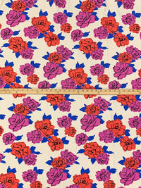 Antique Off-White/Wild Orchid/Sunset Orange Rayon/Nylon Floral Print Slubbed-Look Shirting 54W