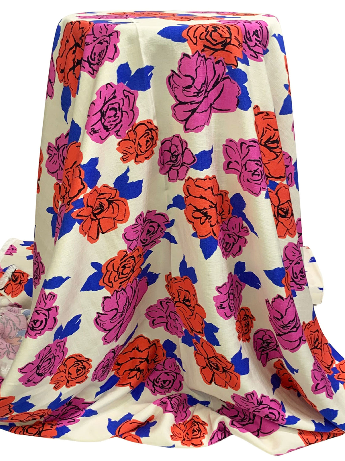 Antique Off-White/Wild Orchid/Sunset Orange Rayon/Nylon Floral Print Slubbed-Look Shirting 54W