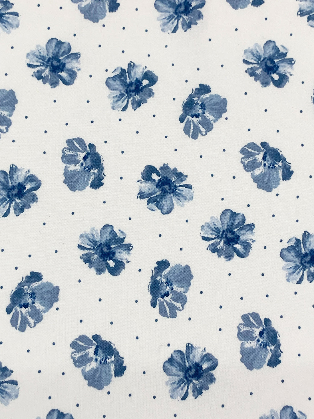 White/Admiral Blue 100% Cotton Floral Dot Print Voile 58W
