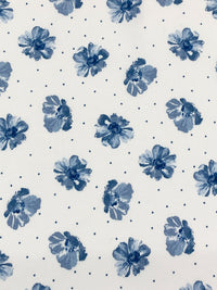 White/Admiral Blue 100% Cotton Floral Dot Print Voile 58W