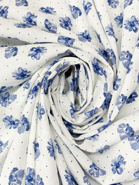 White/Admiral Blue 100% Cotton Floral Dot Print Voile 58W