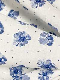White/Admiral Blue 100% Cotton Floral Dot Print Voile 58W