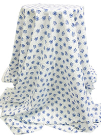 White/Admiral Blue 100% Cotton Floral Dot Print Voile 58W