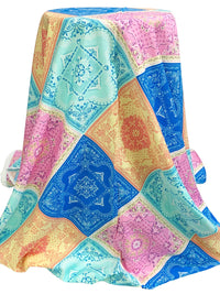 Medium Electric Blue/Amaranth Pink/Pale Goldenrod/Multi Rayon/Nylon Ornate Diamond Print Challis 53W