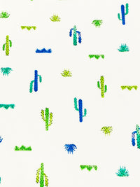 Eggshell/Sapphire/Lime Green/Multi Rayon/Nylon Cactus Print Challis 54W