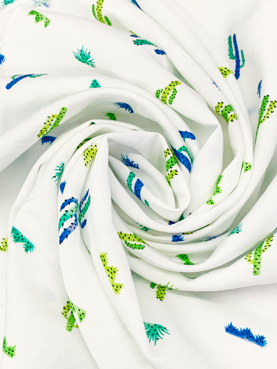 Eggshell/Sapphire/Lime Green/Multi Rayon/Nylon Cactus Print Challis 54W