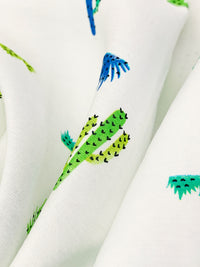 Eggshell/Sapphire/Lime Green/Multi Rayon/Nylon Cactus Print Challis 54W
