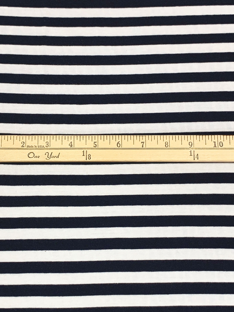 Dark Navy/White Cotton/Polyester Horizontal Stripe Jersey Knit 46W