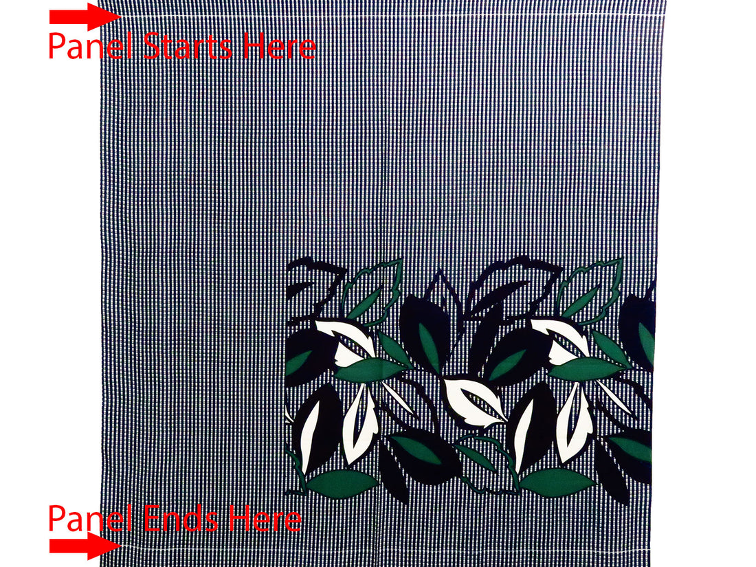 SOLD BY THE PANEL ONLY - Black/White/Dark Blue/Multi 100% Rayon Large Leaves On Grid Print Crepe Challis - NY Designer - 51W