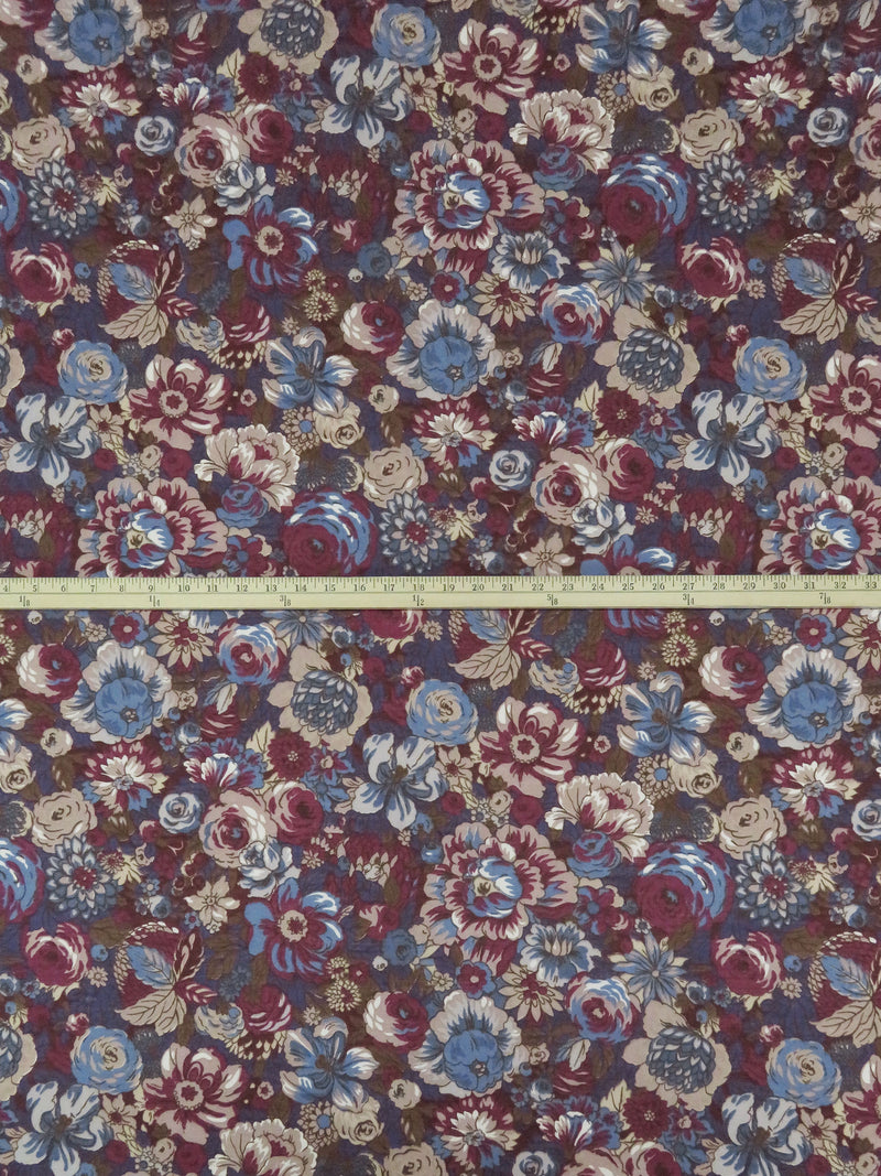 Dusty Mauve Taupe/Eggplant/Dark Cerulean/Multi Wool/Cotton Floral Print Challis 54W