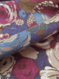 Dusty Mauve Taupe/Eggplant/Dark Cerulean/Multi Wool/Cotton Floral Print Challis 54W