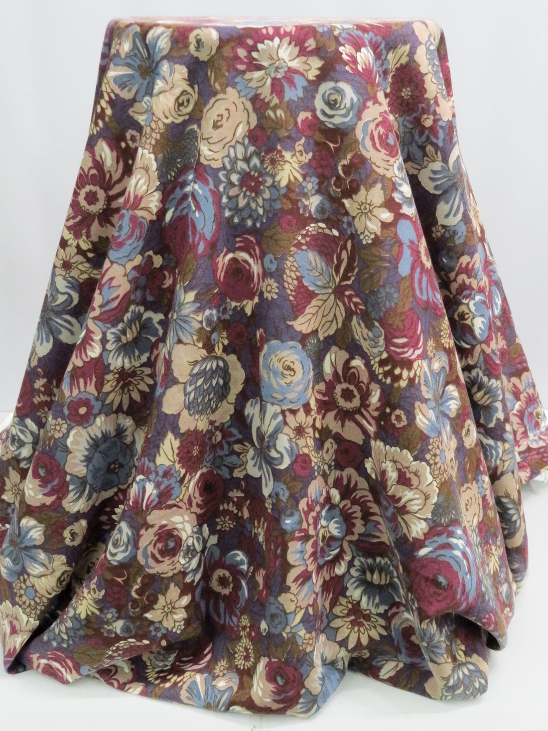 Dusty Mauve Taupe/Eggplant/Dark Cerulean/Multi Wool/Cotton Floral Print Challis 54W