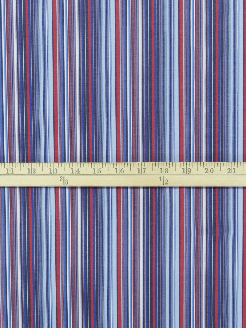 Cornflower/Scarlet/Royal Blue/White 100% Cotton Vertical Yarn-Dyed Stripe Shirting 58W