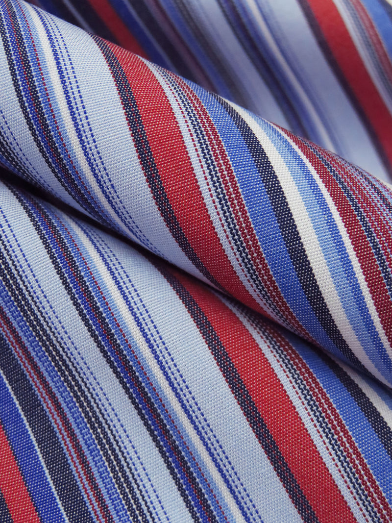 Cornflower/Scarlet/Royal Blue/White 100% Cotton Vertical Yarn-Dyed Stripe Shirting 58W