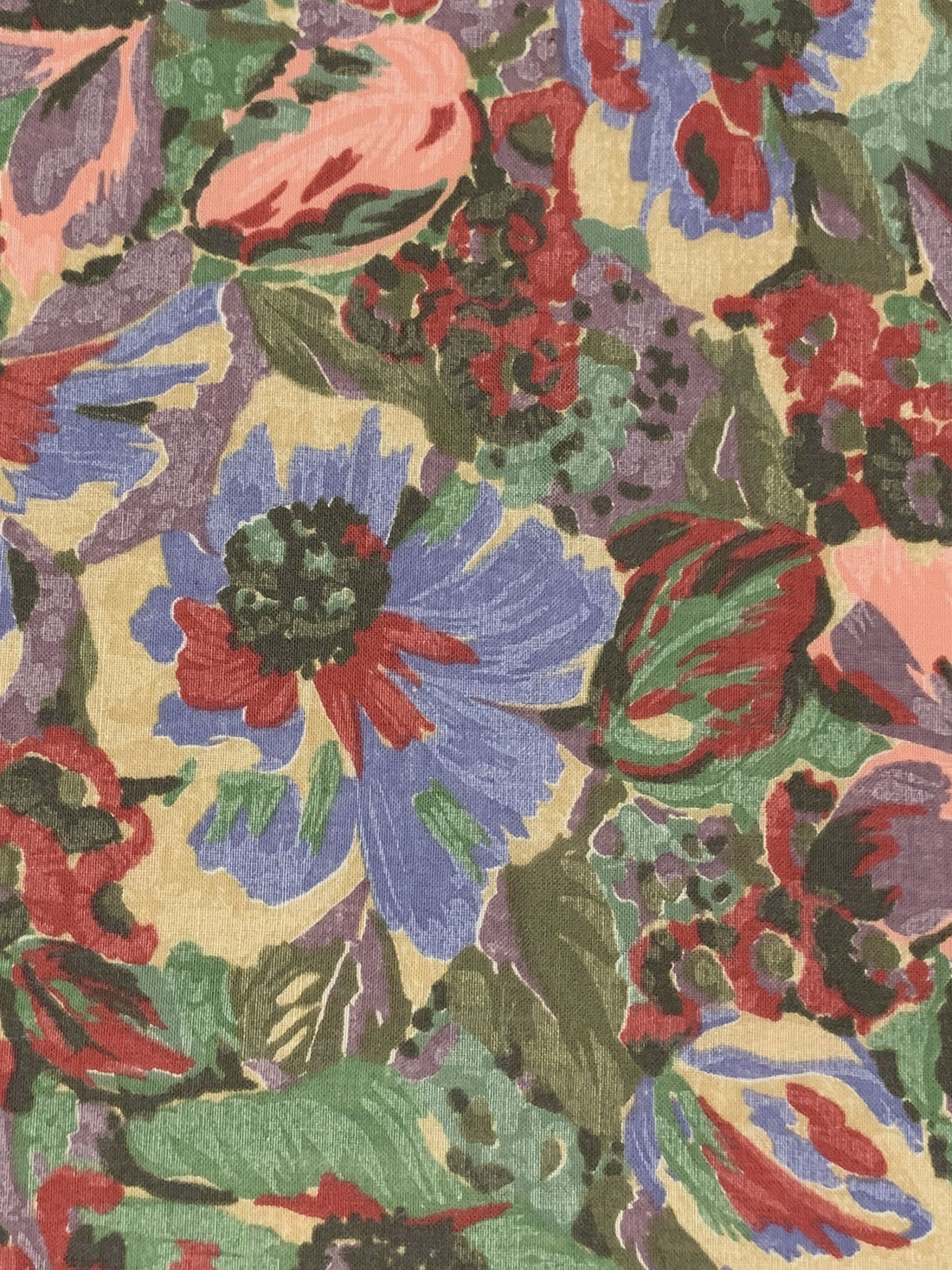 Redwood/Smoky Blueberry/Tan/Multi Wool/Cotton Floral Print Challis 54W