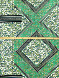 SOLD BY THE PANEL ONLY - Medium Sea Green/Lapis Blue/Bitter Lemon/Multi Polyester/Lycra Large Single Border Ornate Paisley ITY Knit - Famous Dress Designer - 59W