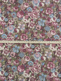 Dark Dusty Bubblegum/Basil Green/Muted Cerulean/Multi Wool/Cotton Floral Print Challis 56W