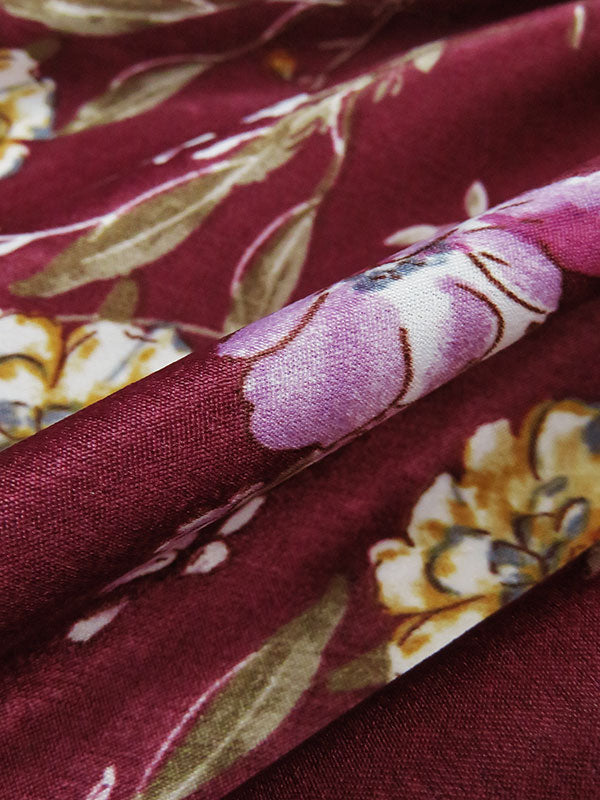 Cranberry/Dark Goldenrod/Dried Thyme/Multi 100% Polyester Floral Print Washed-Look Charmeuse 57W