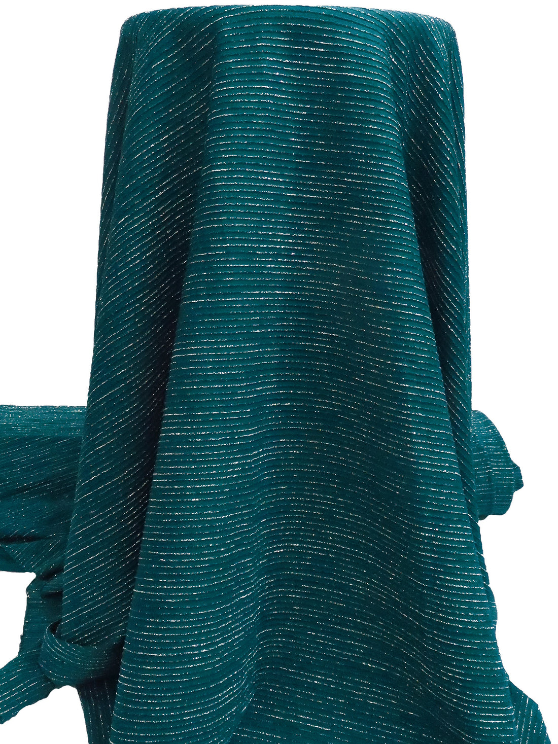 Dark Teal/Sliver/Black Polyester/Metallic/Lycra Heathered Raised Horizontal Stripe Weave Knit 58W