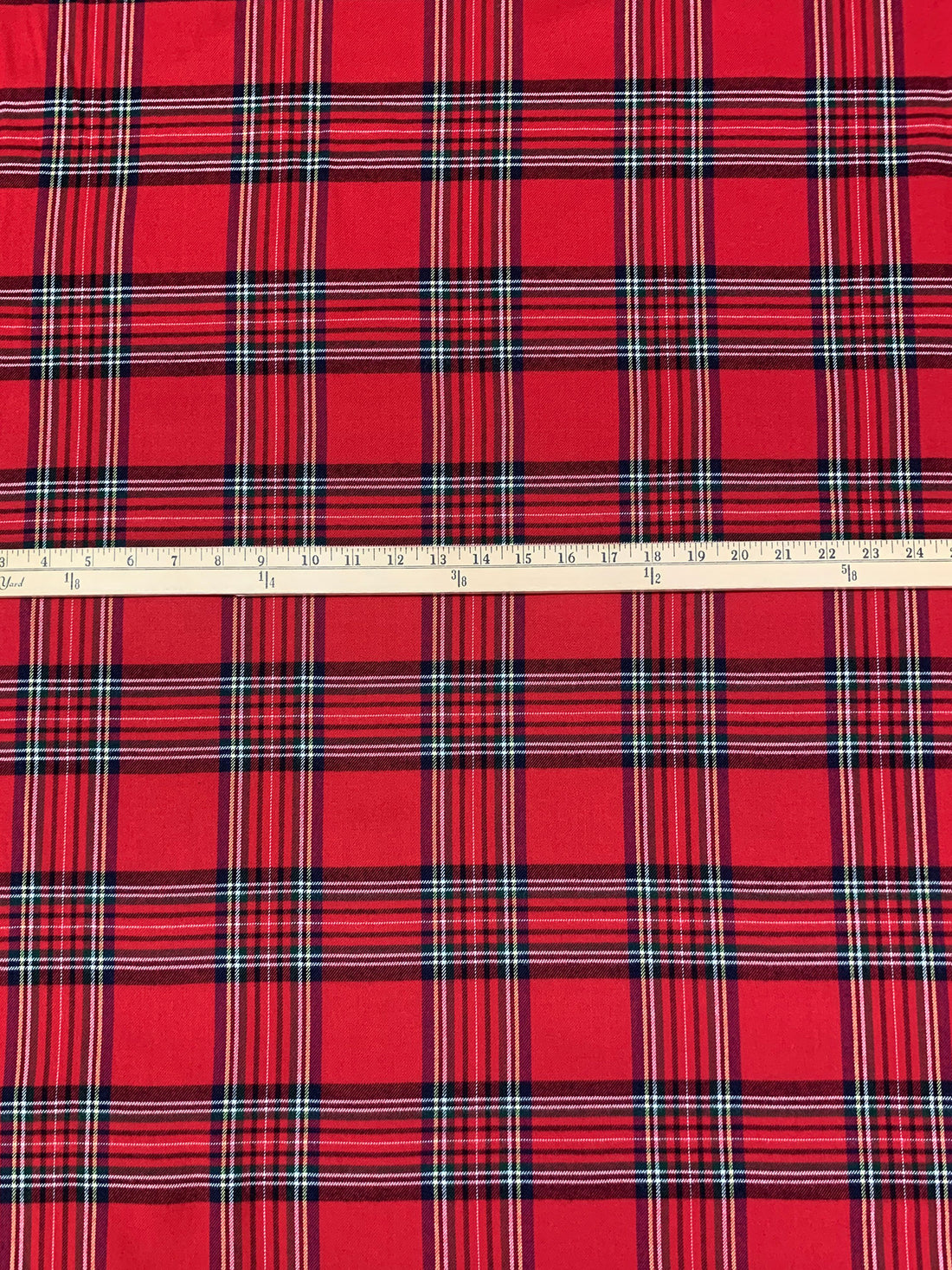 Classic Red/Navy/White/Peach 100% Cotton Plaid Flannel Shirting - NY Designer - 58W