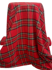 Classic Red/Navy/White/Peach 100% Cotton Plaid Flannel Shirting - NY Designer - 58W