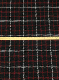 Black/Crimson Red/White Polyester/Rayon/Wool Plaid Boucle Suiting - NY Designer - 59W