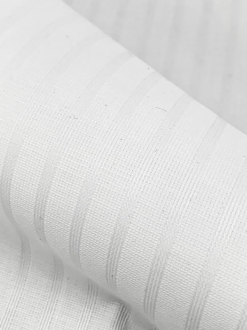 White 100% Cotton Vertical Fine Pique Stripe Shirting - Imported From Switzerland - 58W